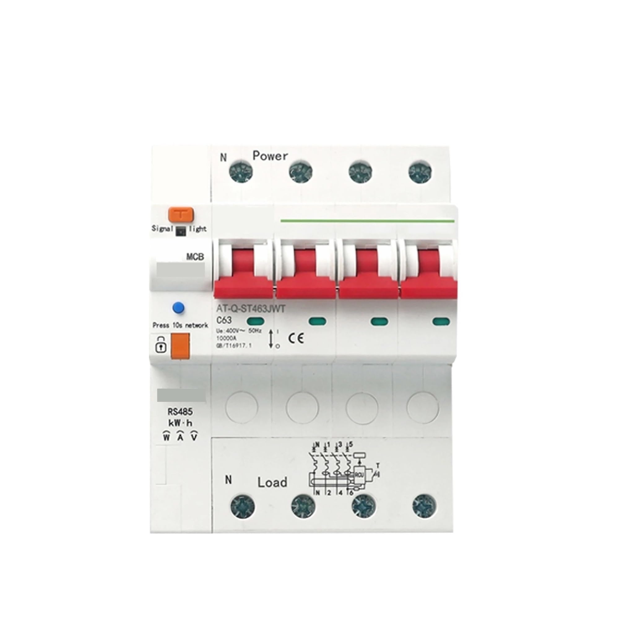 Contatore di energia RCBO trifase 4P, relè Interruttore di Circuito con Protezione dalle perdite, 63 A