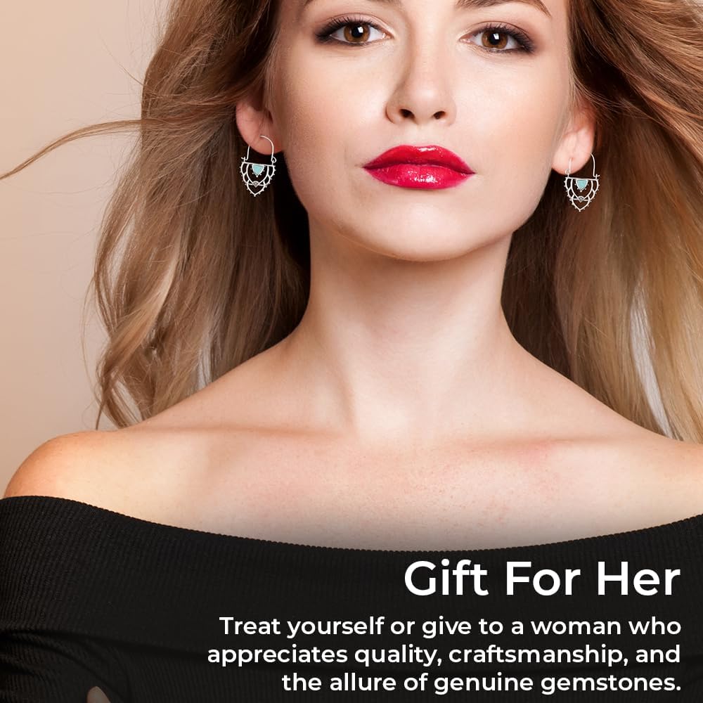 Genuine Turquoise Earrings for Women, Sterling Silver Western Boho Earrings, Gemstone Jewelry Gift