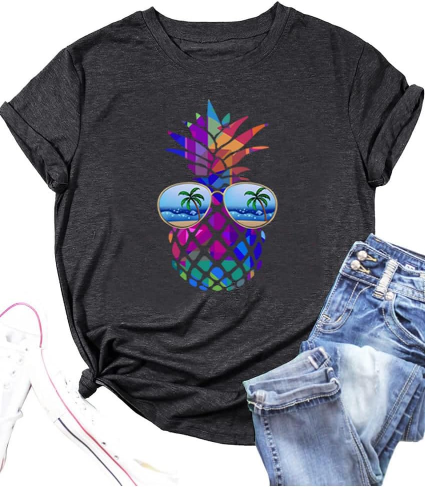 Women's Summer Plus Size Beach Vacation Printed Short Sleeve Round Neck Casual Top - Image 3