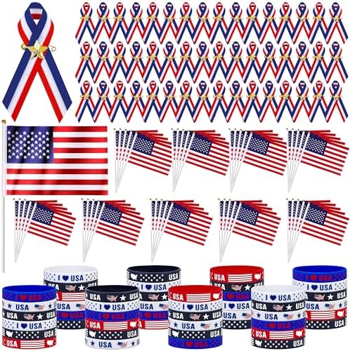 durony 144 Pieces Memorial Day Ribbon Pins Set, Patriotic Red Whi...