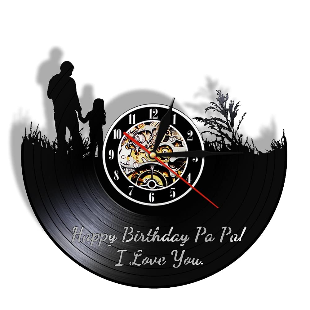ELD 30cm Happy Hirthday Day Papa Clocks Wall Home Decor Ti Amo con la Luce Disco in Vinile Reloj Pared Modern Black Hanging 3D Grande con 7 Colori Cambia Regali per Gli Amici Luci della Lampada