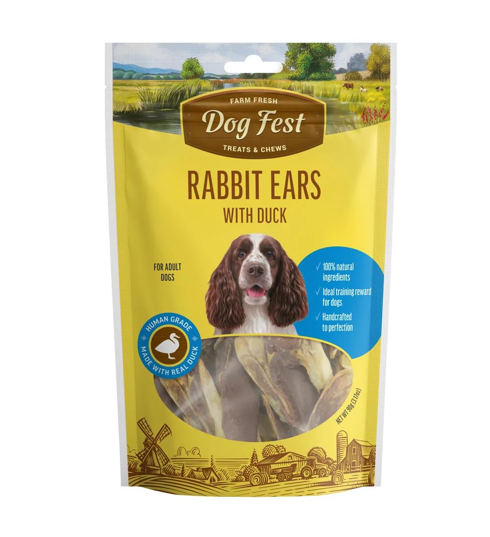 Rabbit Ears With Duck for Adult Dogs,Dog Treats - 90g