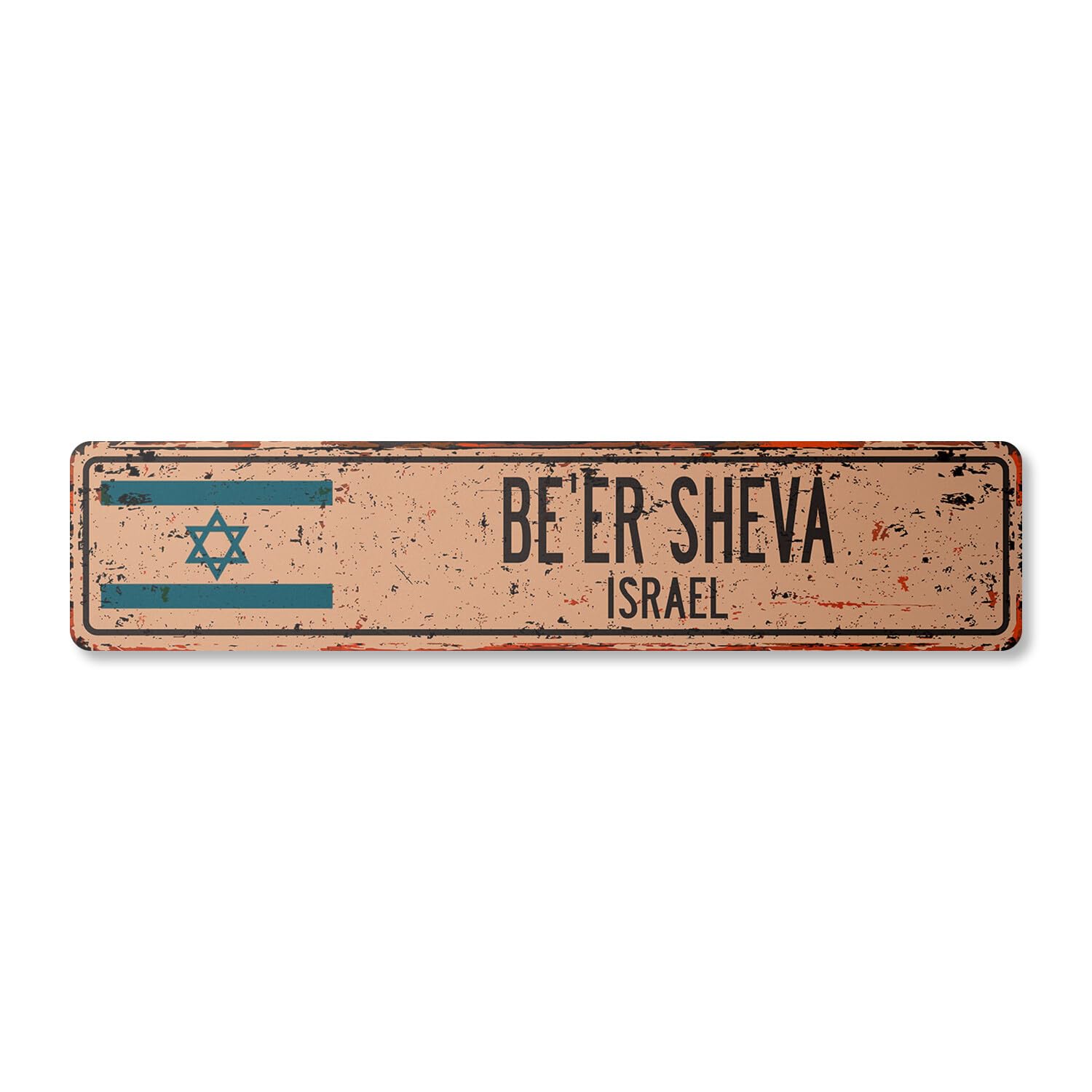 BE'ER SHEVA ISRAEL Vintage Street Sign Israeli flag city country road rustic