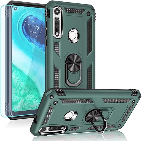 Funda compatible con Moto G Fast, con protector de pantalla HD, [grado militar] anillo de montaje para automóvil, soporte híbrido de policarbonato