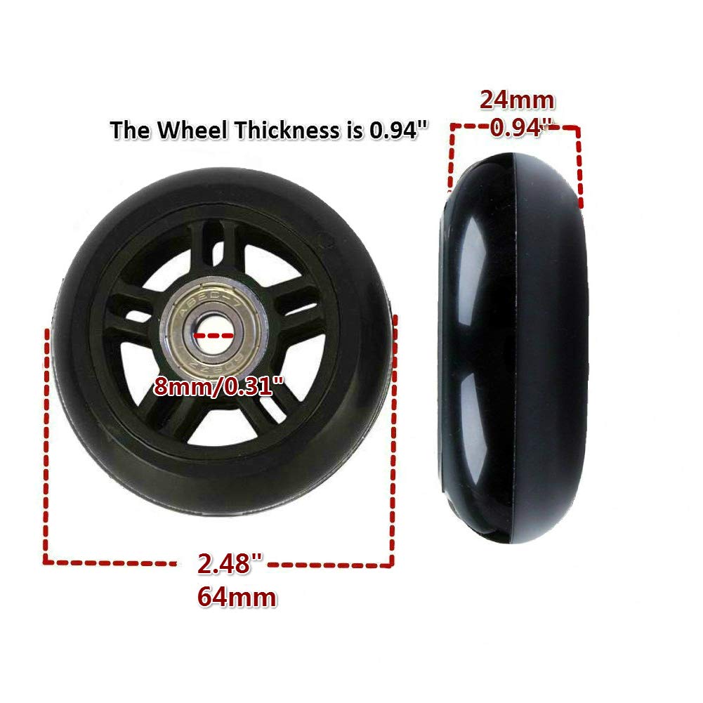 ORO 1 Pair Luggage Wheels Replacement 64 * 22mm Case Wheels with 8mm Bearings for Suitcase and Inline Outdoor Skate and Caster Board