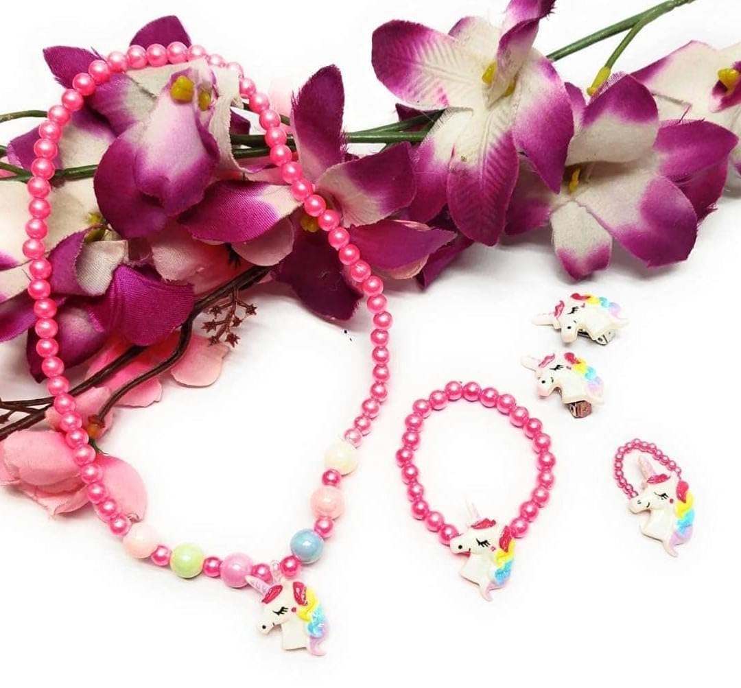 AMYCAUR Girl Princess Necklaces & Bracelets And Hair Clips Set Dress-Up Costume Accessories Gift birthdays, parties, and special occasions Jewellery Gifts Set For Little Girl Toddler Random Design (2 Set) 4