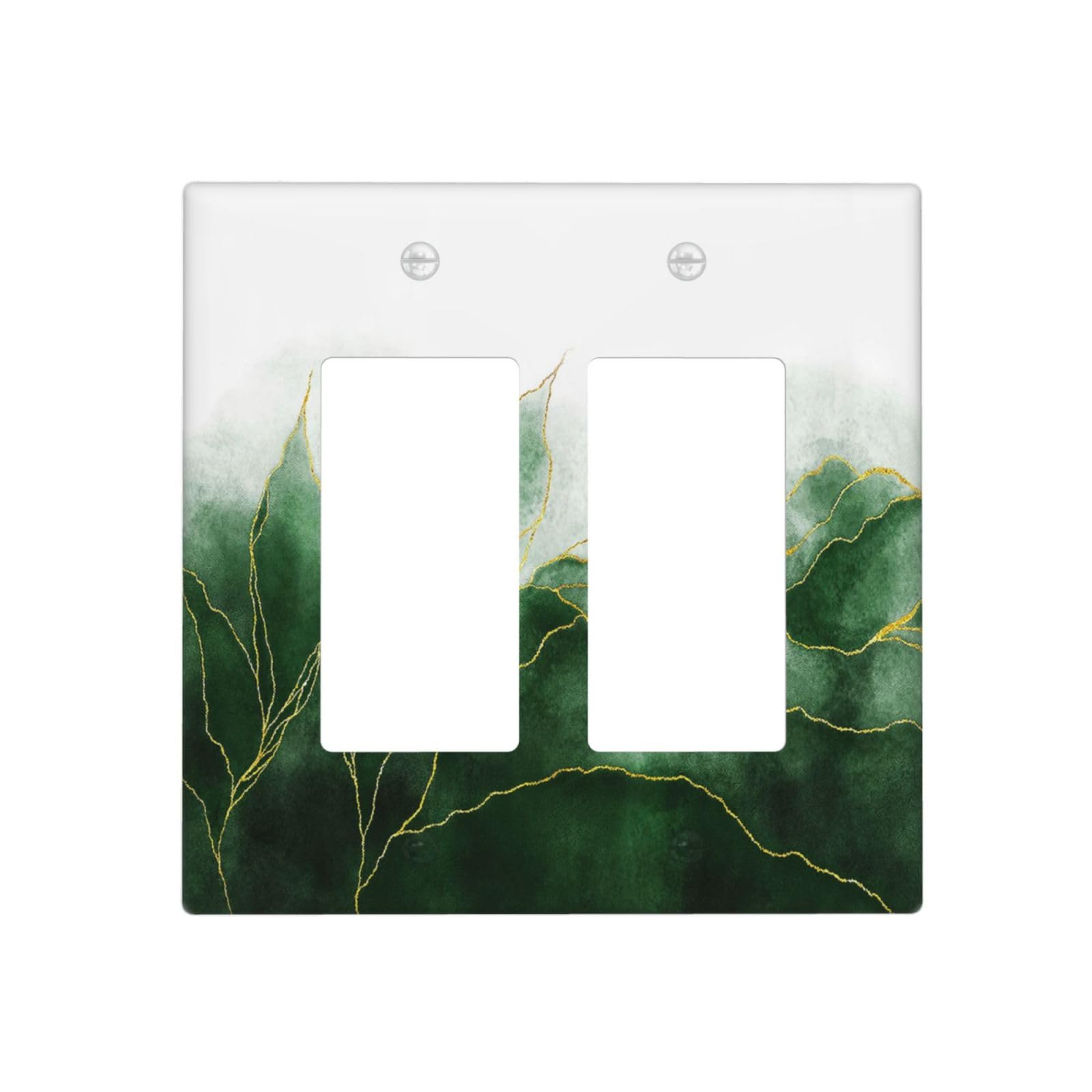 Yamxbfa Boho Green Marble Ombre Gold Plant Lines Double Rocker Decora Outlet Covers 2 Gang Light Switch Cover Decorative Modern Art Gfci Wall Plate Electrical Switchplate Faceplate for Farm Bathroom