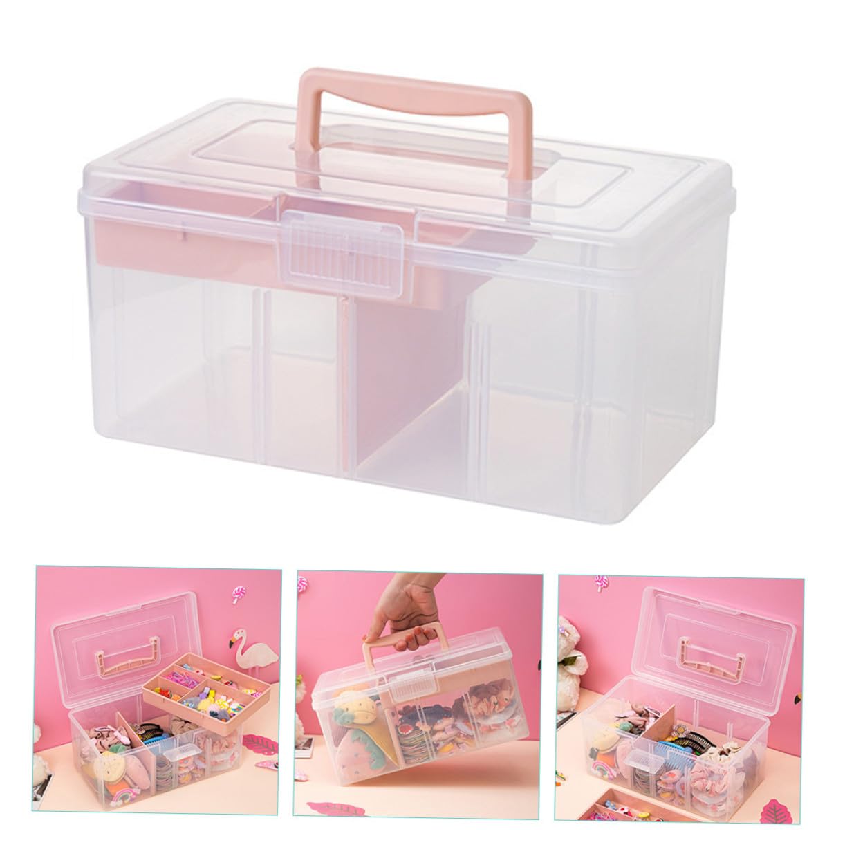 Caja de Almacenamiento Transparente con Asa Tapa Fácil de Abrir Organizador Multipropósito para Hogar Oficina y Escuela Contenedor Apilable para Ordenación