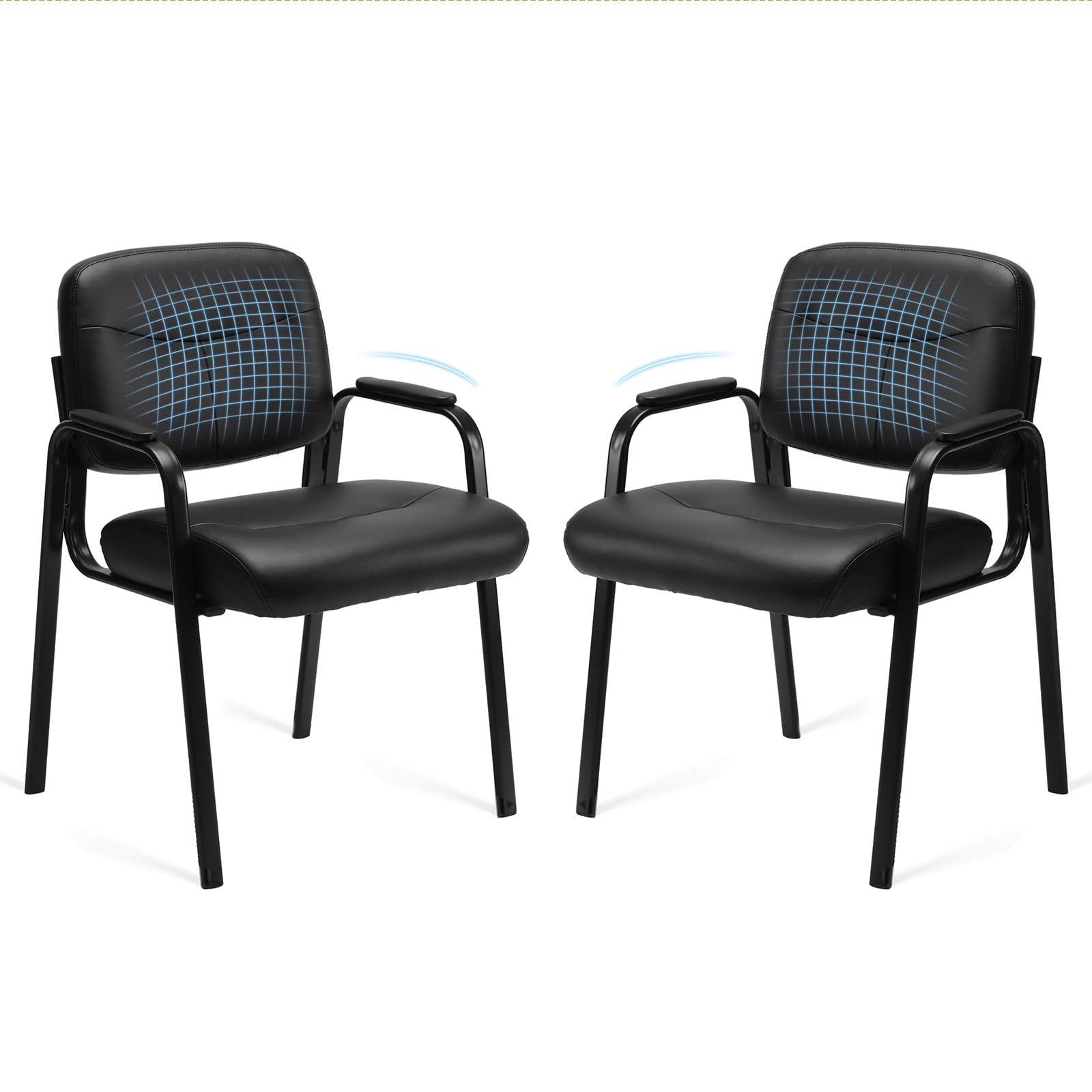 Sweetcrispy Office Reception Guest Waiting Room Chairs Set of 2, Leather Stationary Chair No Wheels with Padded Arms for Elderly Desk Conference Room