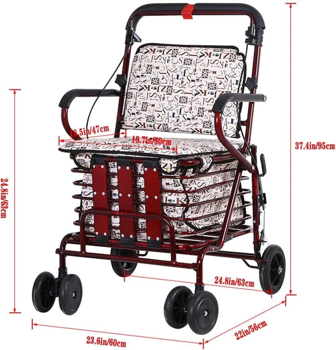 Pratico Trolley Carrello Deambulatore con Sedile E Ruote della Spesa Pieghevole per Anziani Rollator Portatile Leggero da Passeggio Carrello Pieghevole per la Spesa(B)