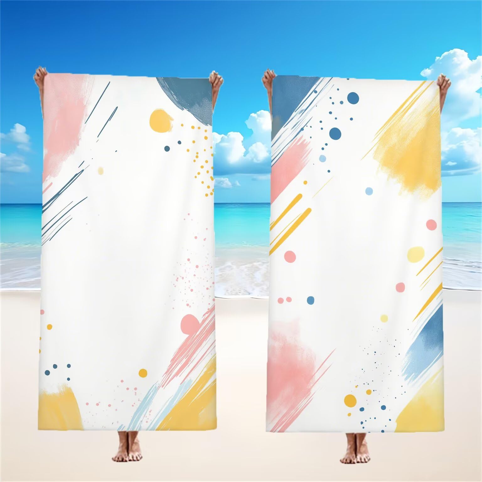 Biały ręcznik plażowy dla dorosłych, ręcznik z mikrofibry 100 x 200 cm, duży, 2 sztuki, ręczniki kąpielowe, unikalne, chłonne, szybkoschnące, odporne na piasek, lekka konstrukcja, do pływania, jogi