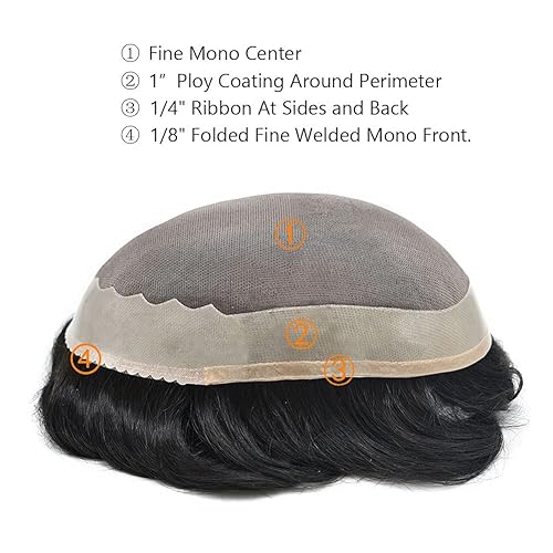 Miniatura 5 de Mono tupé fino para hombres NPU alrededor de la pieza de cabello 8 x 11 pulgadas para hombre Toupee reemplazo de cabello humano para hombre, sistema