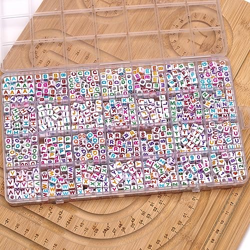 Image of MELIUS Acrylic Square Letter Beads, 1120Pcs 6x6mm in Alphabetical Order A-Z Colorful Letter Beads with Numbers Beads for Jewelry Making, DIY Bracelets, Key Chains (6x6mm, Multicolored) | Alphabetical Cube Beads, 28 Grid Box, for Jewelry Making, DIY Friendship Bracelets, Necklaces, Key Chains