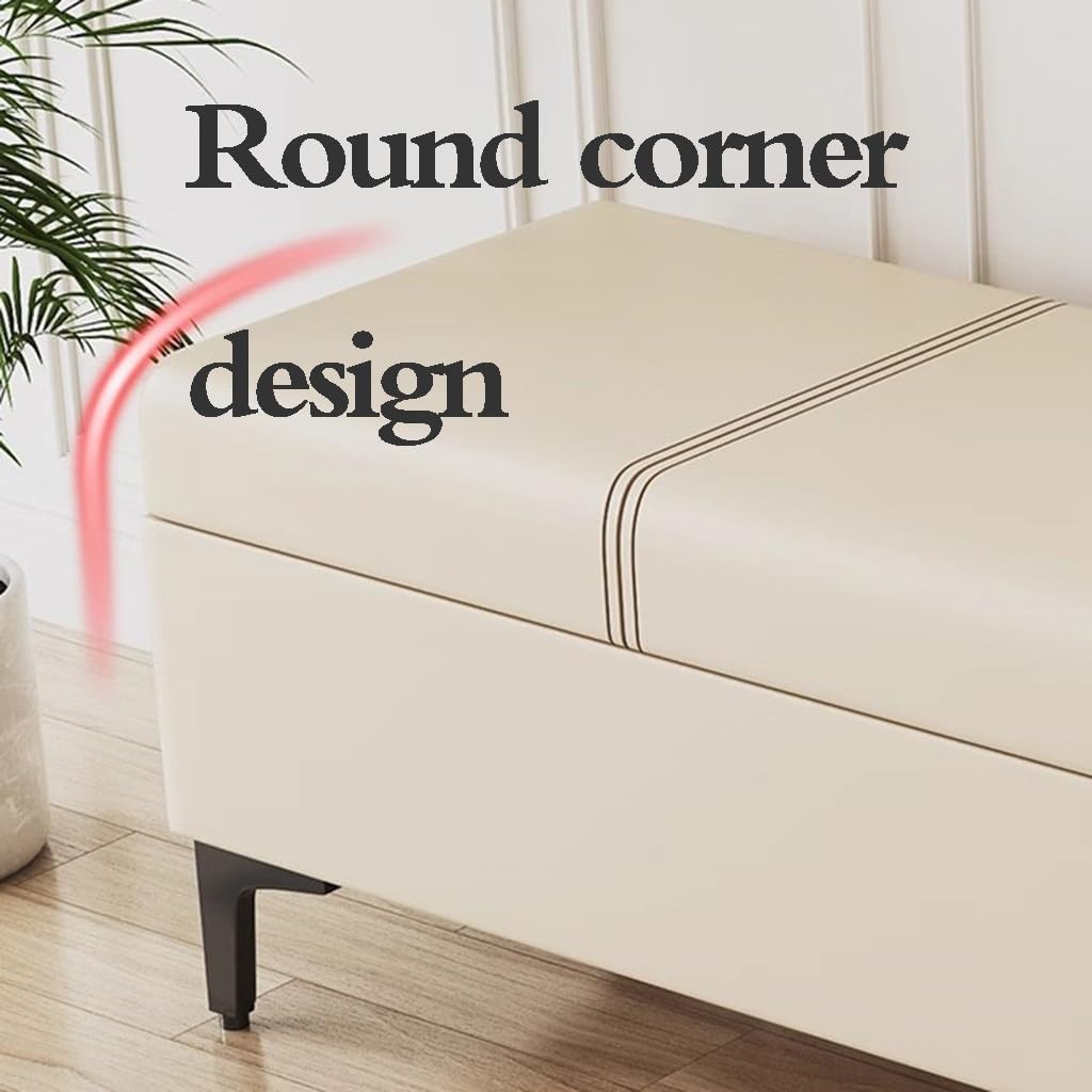 MEHWSUR Storage Ottoman Leather Entryway Bench Rectangular Coffee Tables Foot Rest for Living Room Bedroom,Extra Long Storage Bench with Large Storage Space (Color : Gray, Size : 60CM)