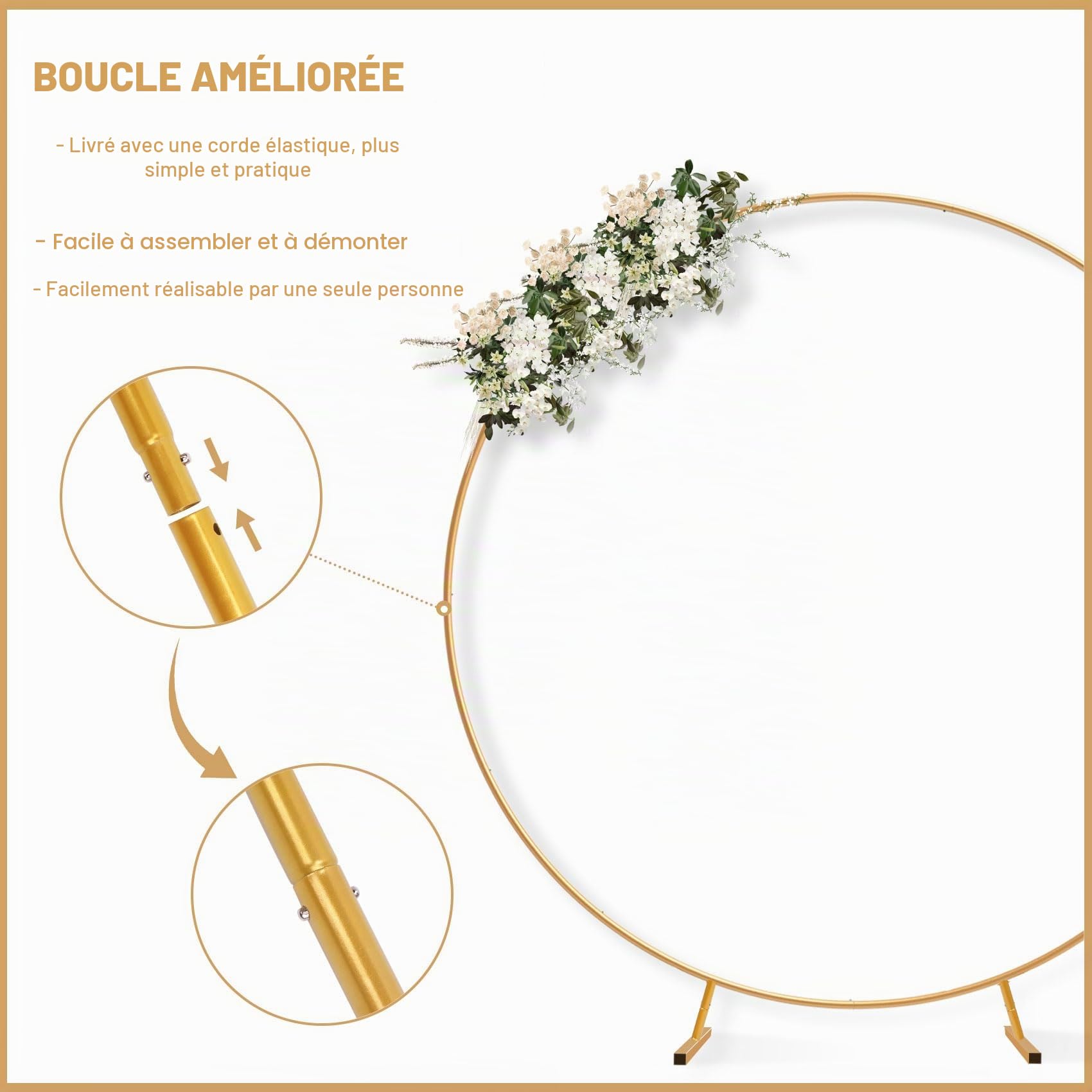PlusFive Kit d'arche de Ballons Ronde en métal de 2,1 m, Support d'arche de Ballons doré : Plantes grimpantes de Jardin - Décoration de Fond - pour Mariage, Anniversaire, fête