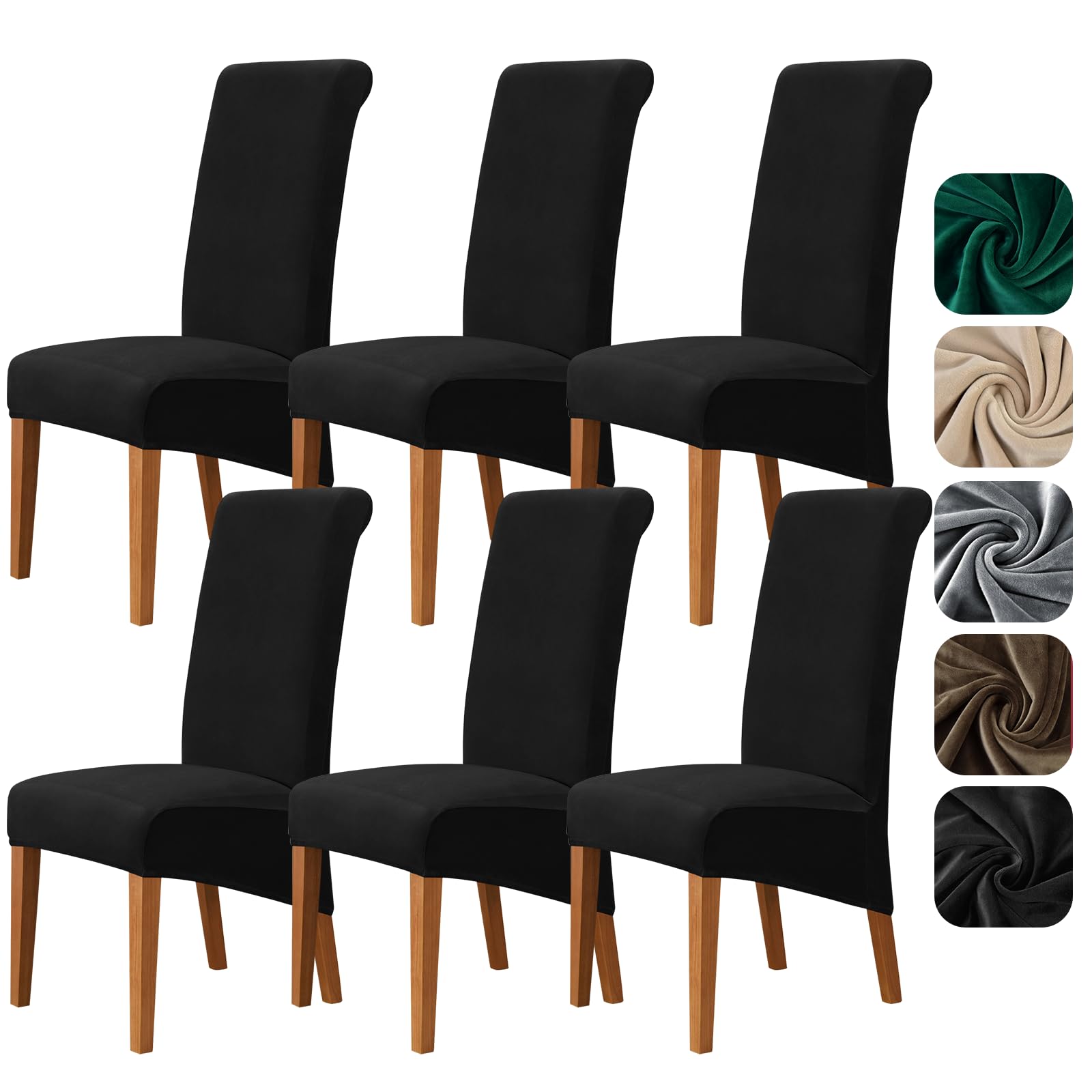 Fundas de silla elásticas XL Alishomtll de terciopelo negro lavables para comedor en pack de 6