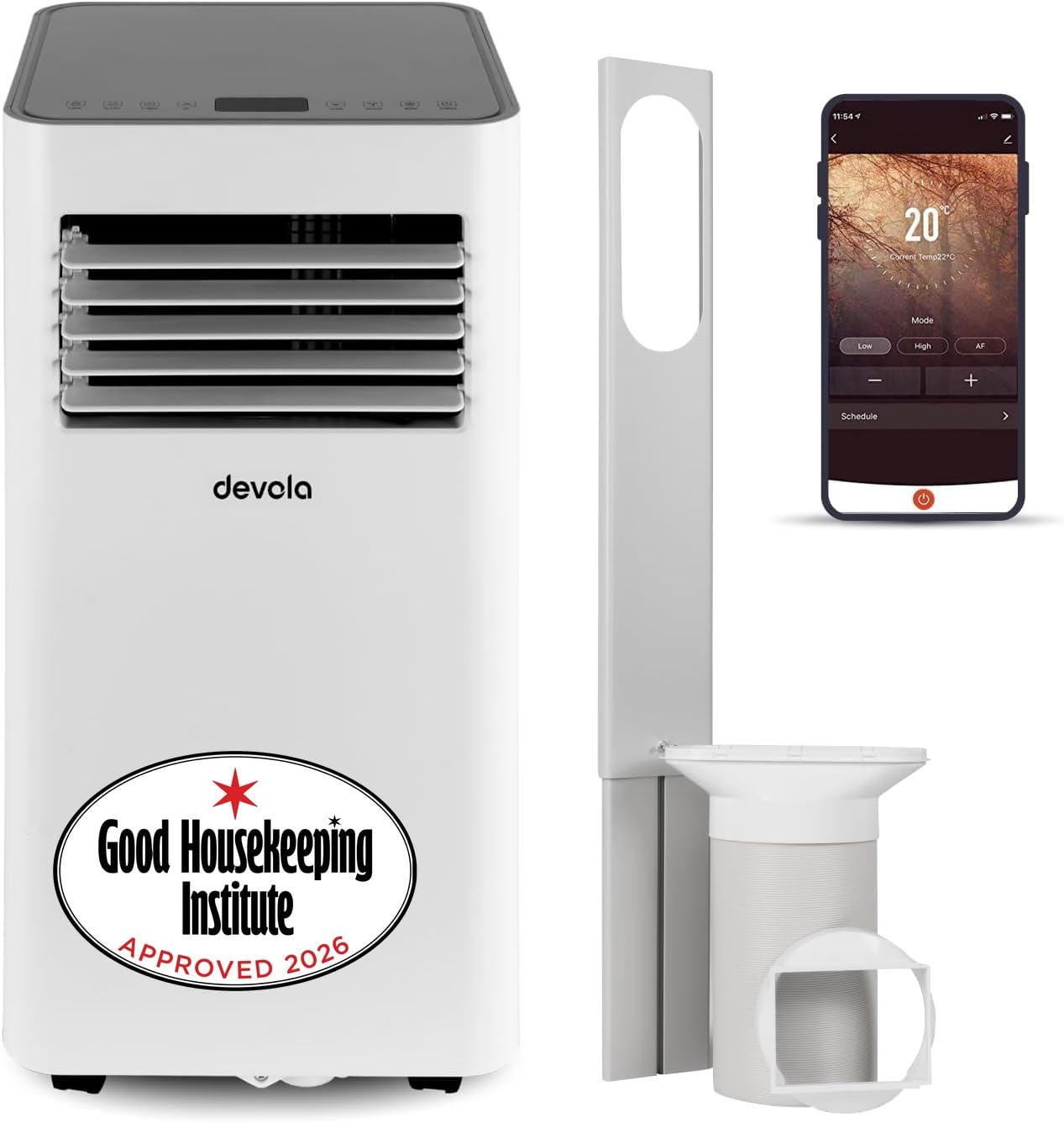 Devola 5-in-1 WiFi Air Conditioner 10000 BTU Portable Air Conditioning unit & 33L/day Dehumidifier, Air Con Unit For Rooms Up to 26m² | Dehumidifier Function, Fan Only Mode, Heating mode