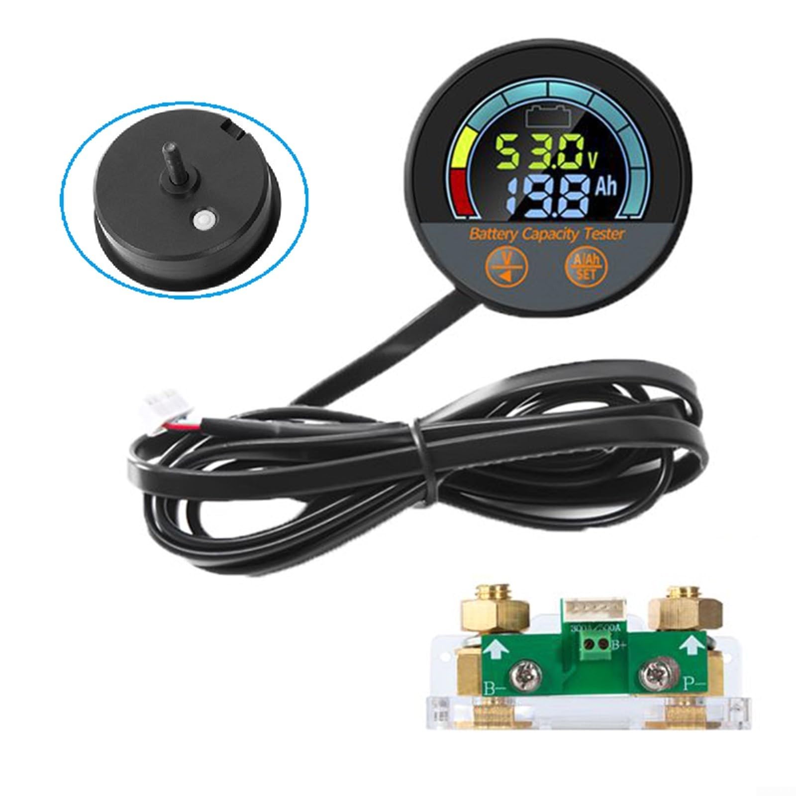 5-in-1 für battery Monitor 8-100V SoC Meter with 500A Shunt 5-in-1 | SoC %, Ah, Amps, Volts display, customizable alarm, prevents deep discharge, extends für battery life