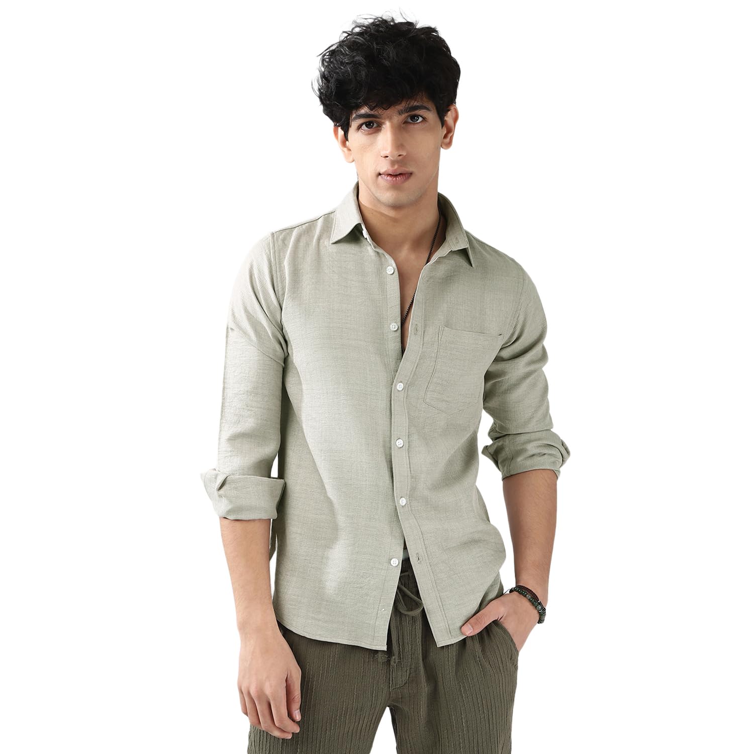 Urbano Fashion Men's Beige Linen Blend Full Sleeve Relaxed Fit Casual Solid Shirt (shirtlinregfl-02-beige-l)