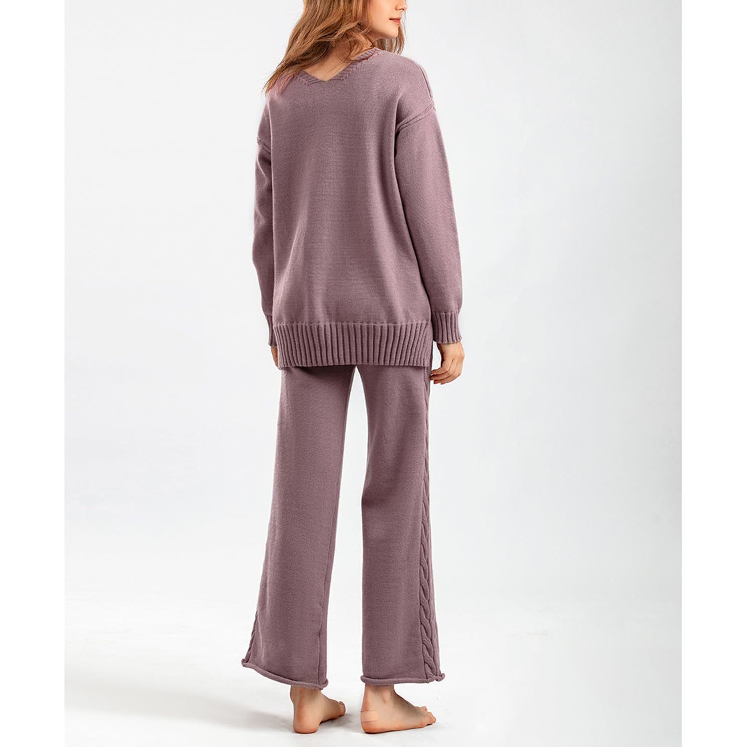 Ensemble de costume tricoté pour femme, ensembles de tenues de jogging 2 pièces, pull tricoté + pantalon large, combinaison de sport, survêtement, ensemble de vêtements de détente tendance