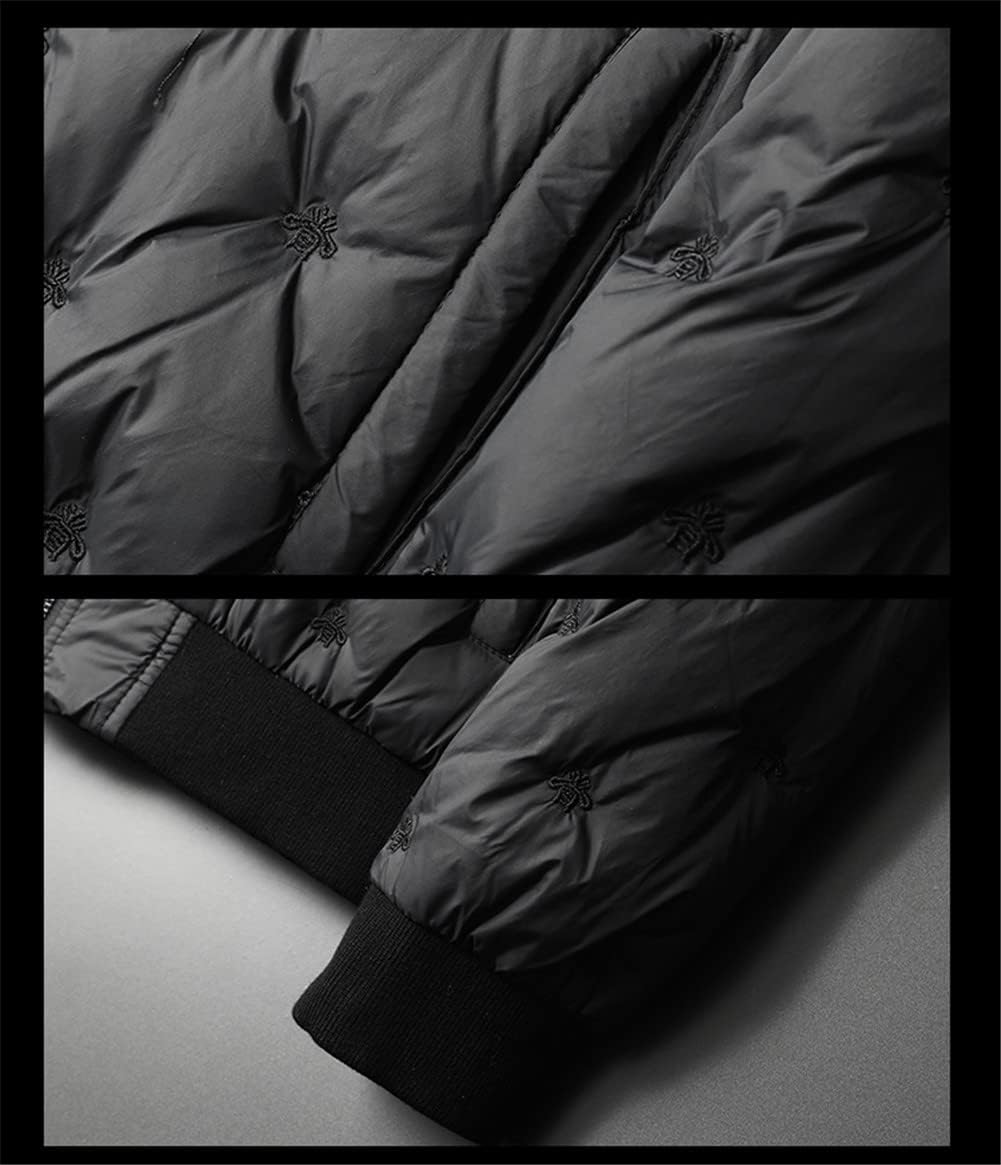 Youllyuu Winter Short Men's Down Jacket Stand Collar Embroidery Zipper Coats Slim Fit Warm Down Jackets
