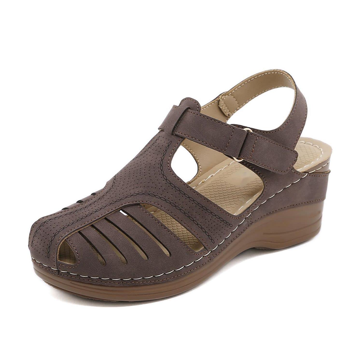 Touchmosees Bohemia Wedge Sandals - Women's Ankle Strap Causal Gladiator Shoes Summer Outdoor Beach Athletic Sandals