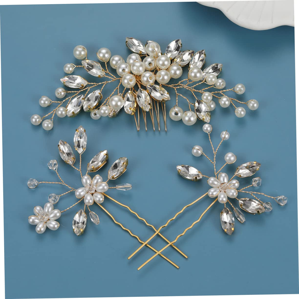 Beavorty 5ensembles Coiffures De Mariage Perles Accessoires Élégants Pour Fête Et Cérémonie Peigne Et Épingles à Cheveux Dorés Pour Mariée