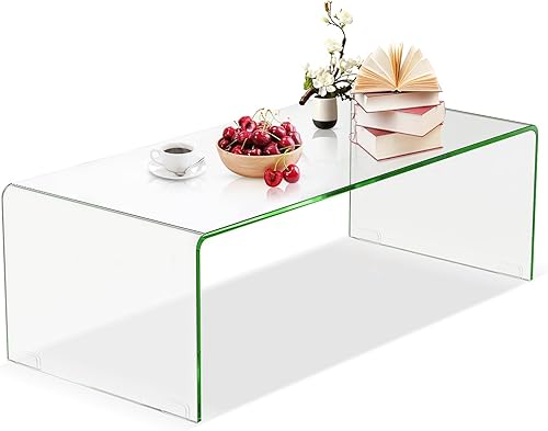 Renatone Mesa de cristal templado, 42.5 pulgadas de largo x 20 pulgadas de ancho x 14 pulgadas de alto, moderna mesa de centro rectangular con mesa
