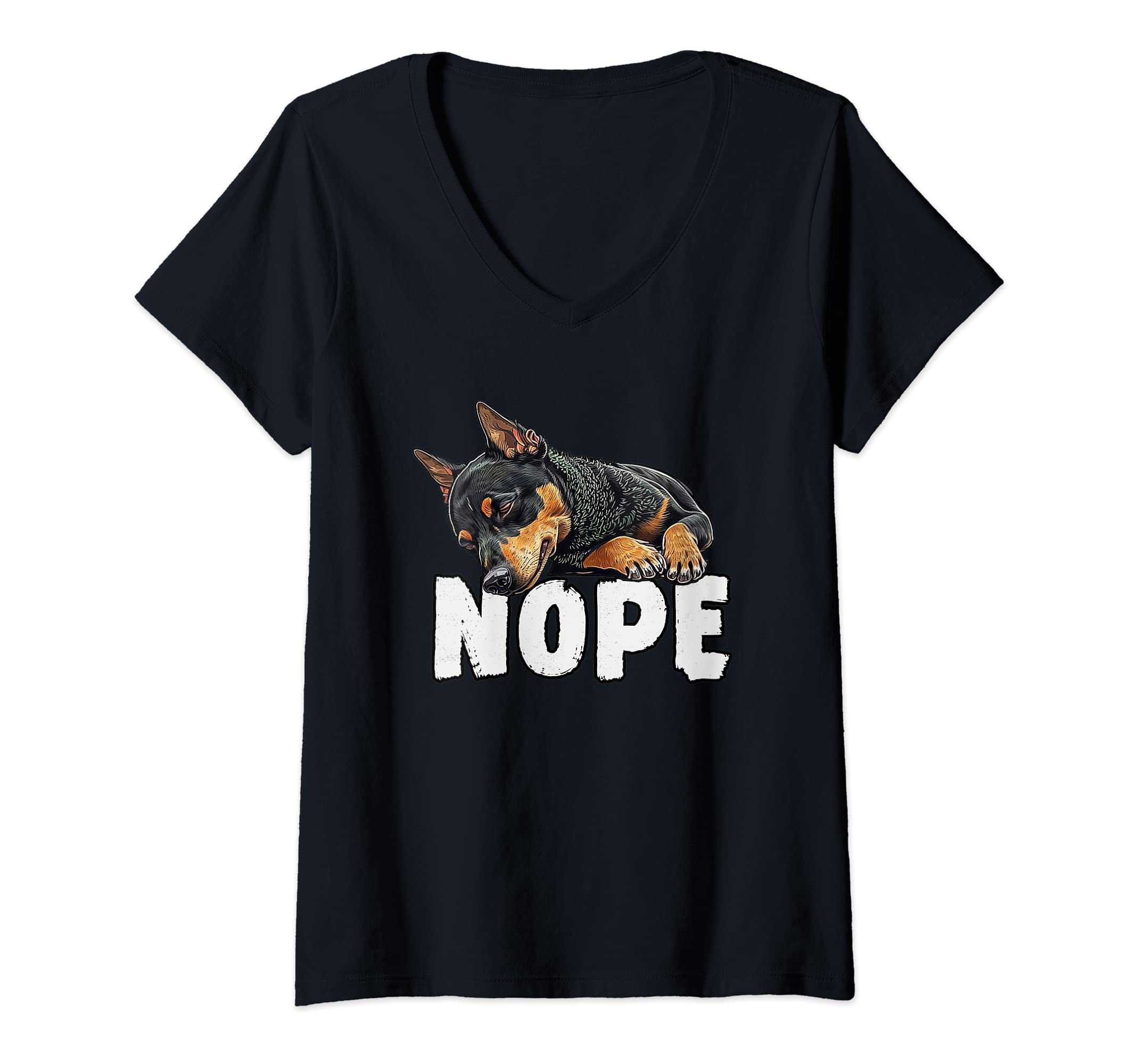 Womens Kelpie Nope Funny Lazy Pet Dog Cute V-Neck T-Shirt