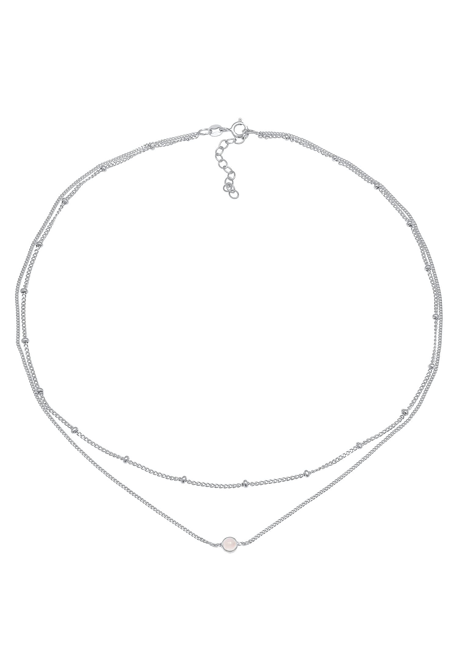 Elli Halskette Damen Choker Layer Look Kugelkette mit Rosenquarz 925 Silber