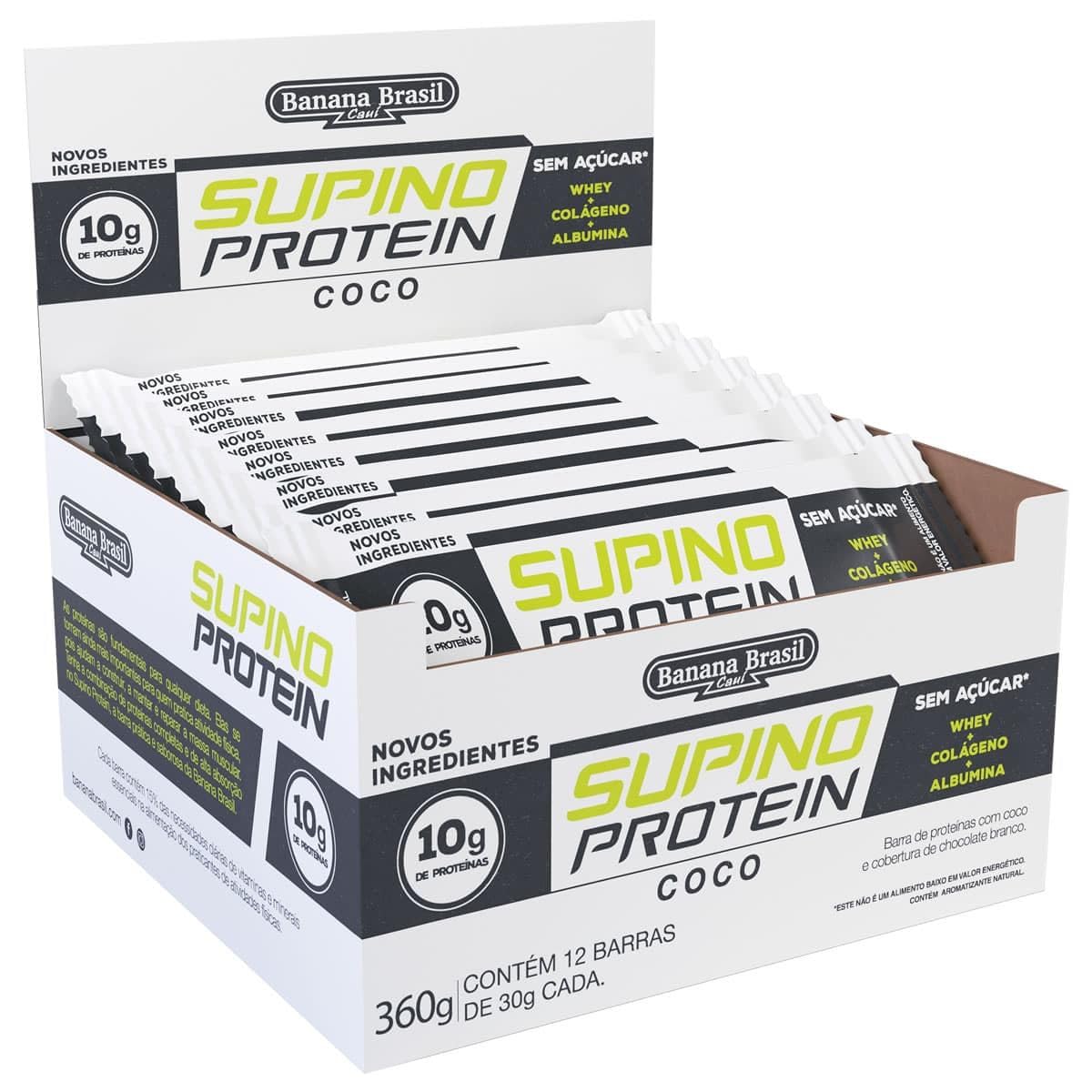 Banana Brasil Barra De Proteínas Coco Com Cobertura De Chocolate Branco Caixa Com 12 Unidades De 30G