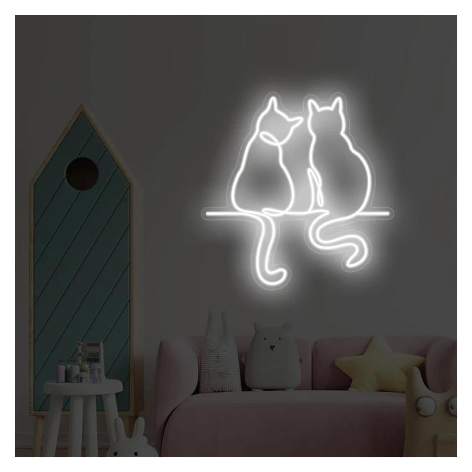 LEMST Signs Lamp Neon Signs Two Cats USB Powered Adjustable Brightness Cats Neon Lights, Suitable for Bistro Decor(F,80CM)