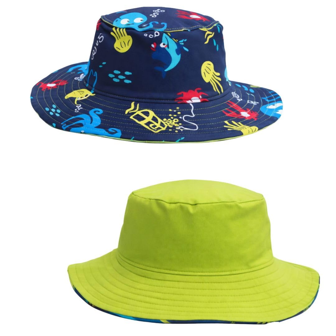 Kidz Swimmers UPF50+ Reversible Sun Hat for Kids – Baby & Toddler Bucket Hat in Sea Creatures for Use in & Out of Water UV Protection L (5-6 Years)