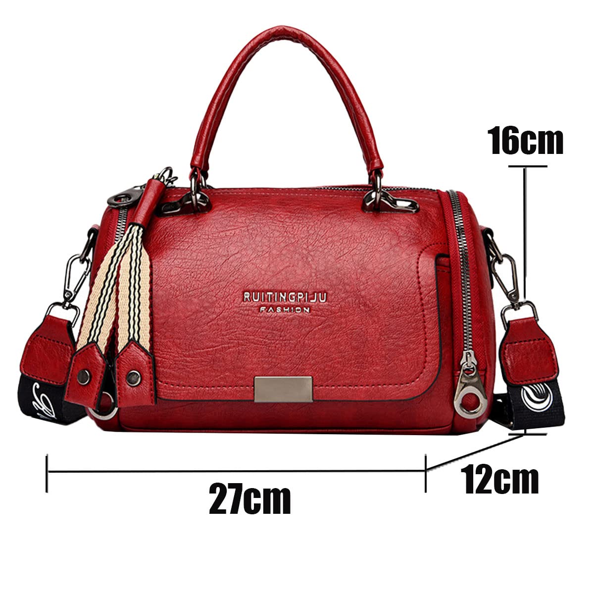 Bolsos de Mano Mujer Bolsos de Hombro de Cuero Genuino Bolsos Cruzados de Boston Moda Bolso de Rojo