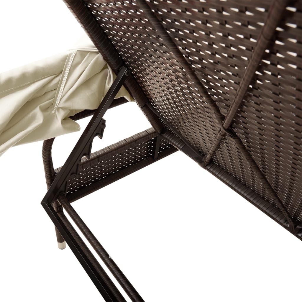 Lettino prendisole con tettuccio marrone, in polyrattan, regolabile, con imbottitura e braccioli, resistente alle intemperie, per terrazza, balcone, piscina, pieghevole e salvaspazio, sdraio