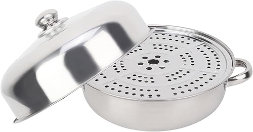 Alvinlite Olla de vapor de acero inoxidable, vaporizador de alimentos de 11 pulgadas (11.0 in) con bandeja, tapa y asa para la mayoría de las