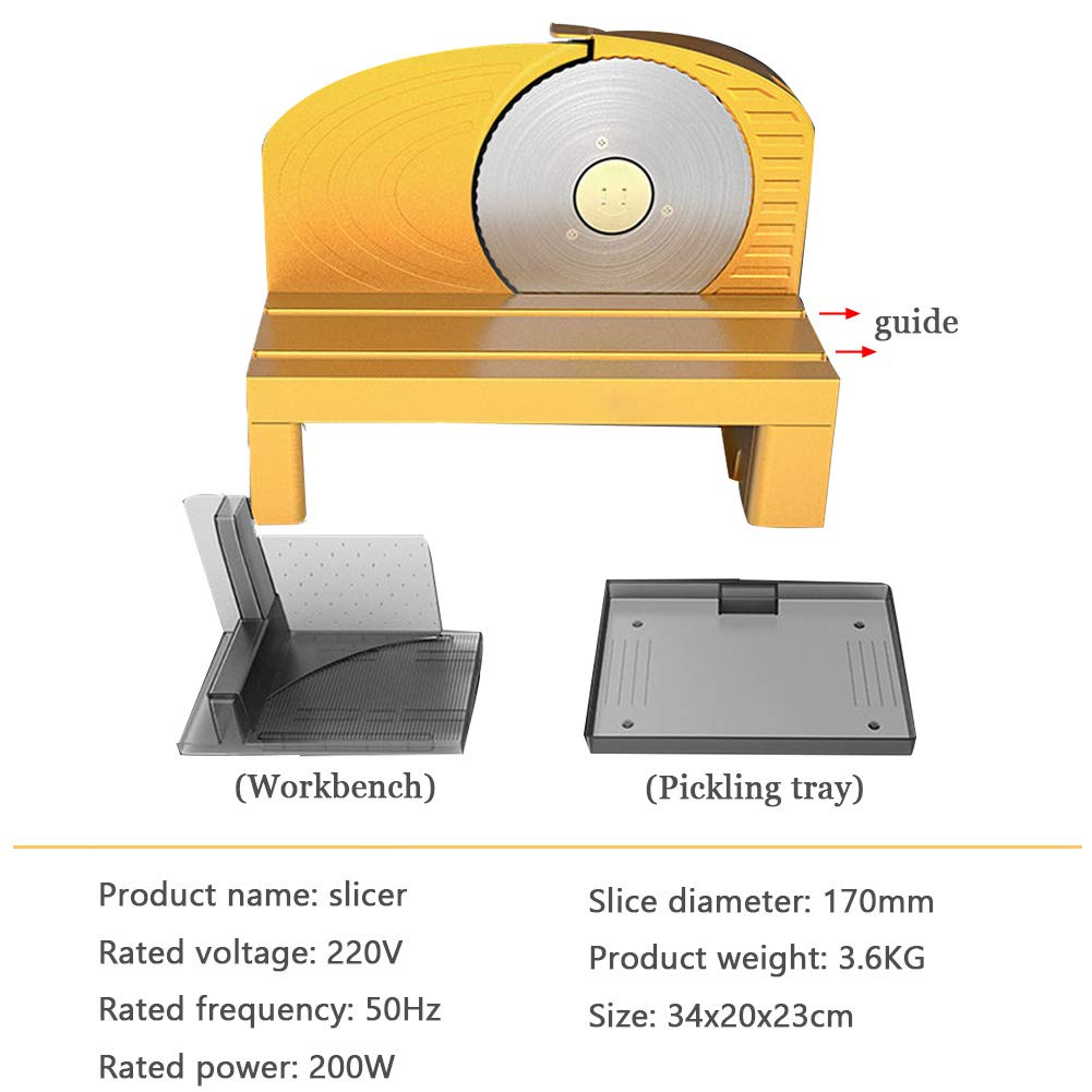 Fleischschneider, 200 W elektrischer Lamm-Rindfleisch-Fleischschneider für den Haushalt, Toastbrot-Obst-Gemüse-Schneider, manuelle Küchenmaschine, Dickeneinstellung 0–22 mm