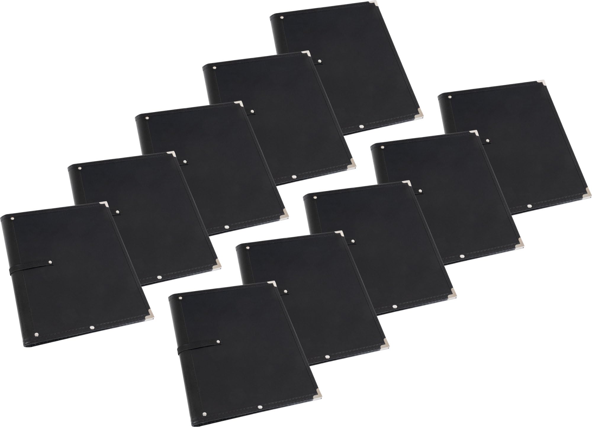Classic Cantabile Carpeta de Partituras Estándar Negra Set de 10 | 335 x 280 mm, Altura de llenado aprox. 2 cm, Cuero sintético negro, 4 esquinas protectoras de metal, Cinta de sujeción