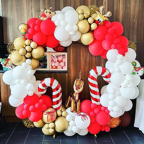 Red White Gold Latex Balloons, 50pcs 12 Inches Red White Gold and Gold Confetti Balloons with 1 Ribbon for Christmas, Birthday, Engagement, Anniversary,Valentines Party Decorations - Image 3