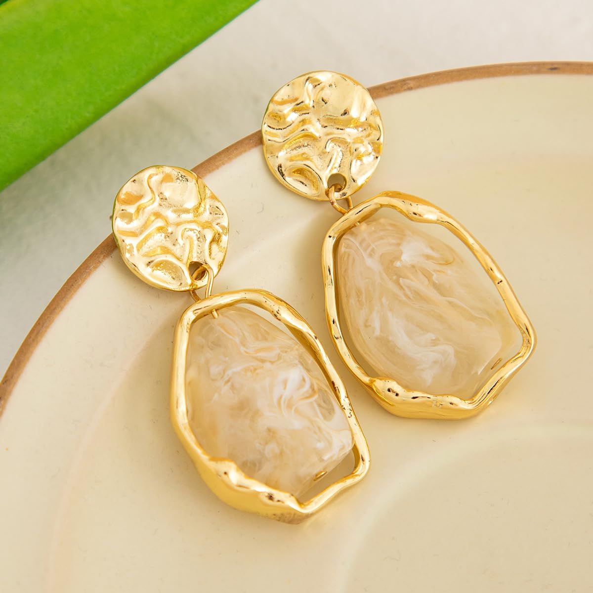 Vivian&CD 14K Gold Dainty Chunky Statement Crystal Drop Dangle Earrings for Women, Brown Amber Drop Irregular Design Hypoallergenic Lightweight Vintage Earrings Jewelry Gift - Image 5