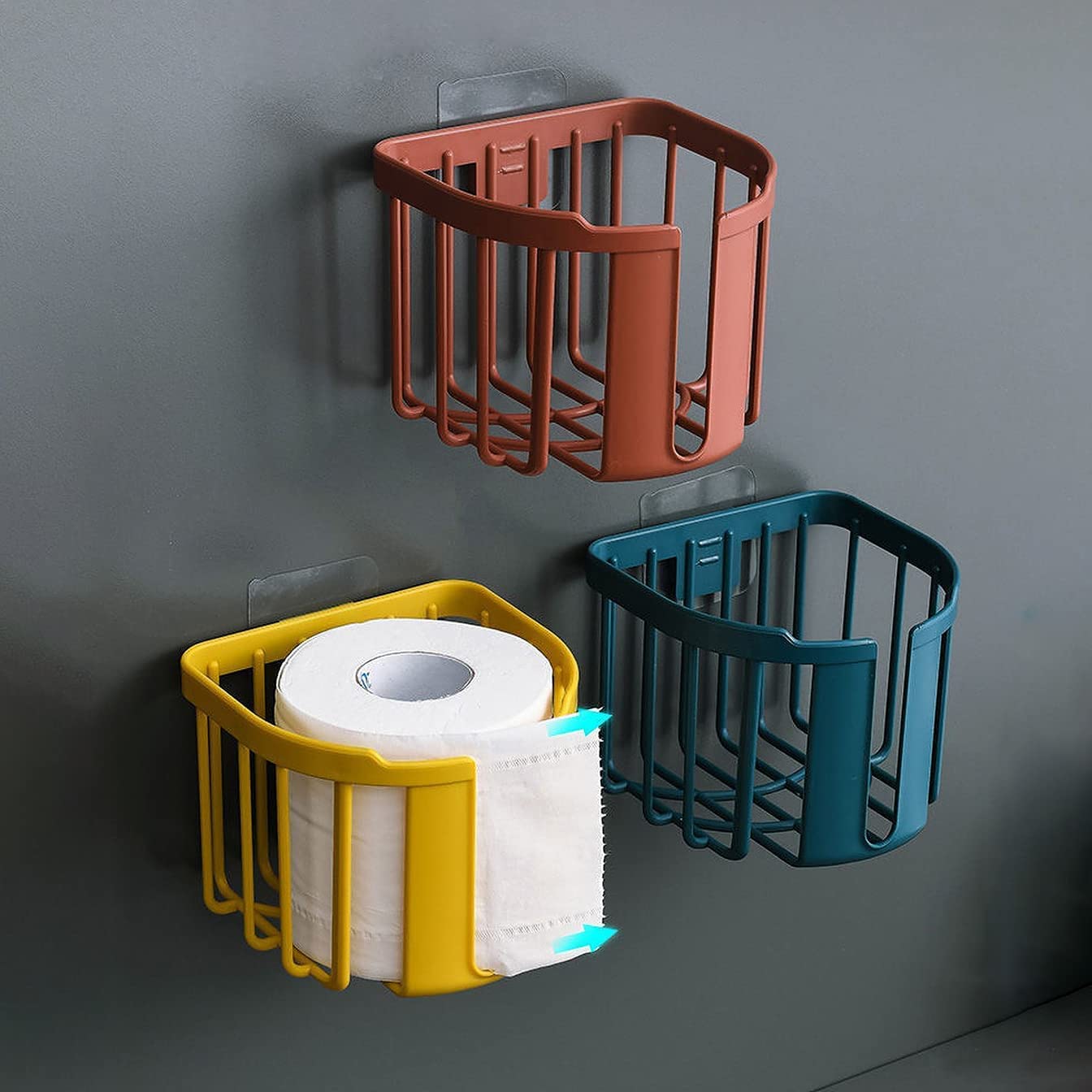 CHIDDHAN Toilet Paper Holder Bathroom/Kitchen Self Adhesive Sticker Tissue Roll Wall Mounted (Set of 3 Pcs)