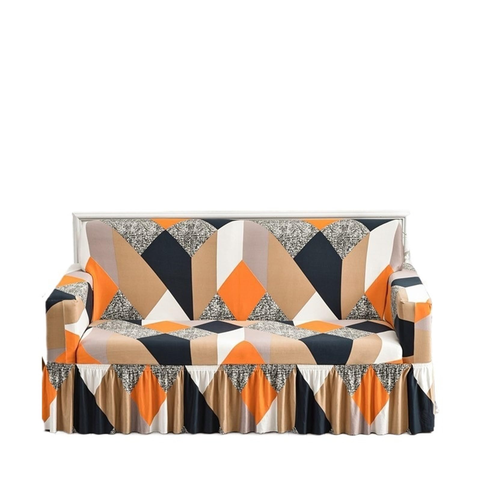 GCYEIDMA Skirt Sofa Cover 1pc Geometric Printed Seat Sofa Skirt Protector Stretch Couch Cover(Color 12,L (190-230cm))