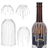 OLYCRAFT 4Pcs 4 Styles Rhinestone Wine Bottle Decoration Jewel Tassel Wines Bottle Short Veil 4.7 Inch Rhinestone Tassel Wine Bottles Pendant Wines Bottles Cork Charms for Party Wedding Decor