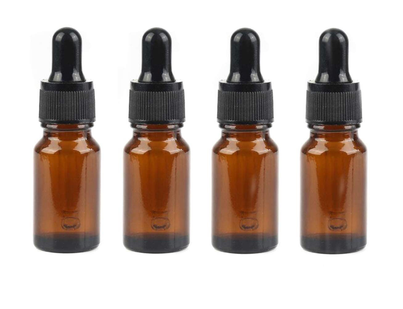 4PCS 15ml (1/2 oz) Empty Refillable Amber Glass Droppers Essential Oil Bottles Aromatherapy Cosmetics Elite Fluid Container Jar Pot Holder with Glass Eye Dropper and Black Caps