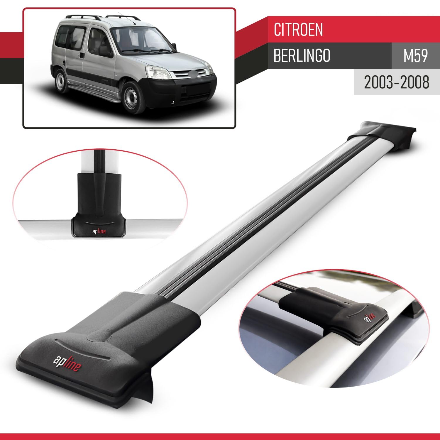 Kompatybilny z Citroen Berlingo (M59) 2003-2008 FLY Model Aluminiowe poprzeczki dachowe Szary 2 szt.