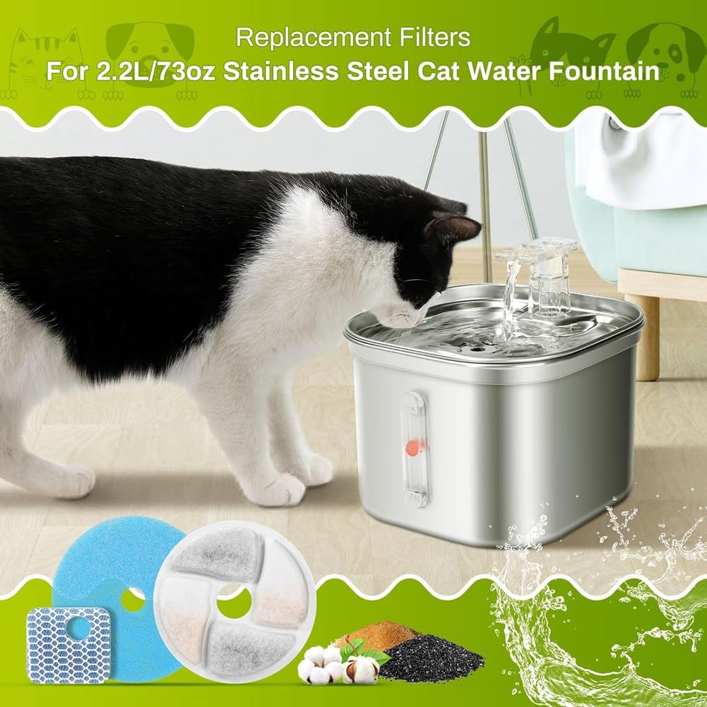 10 Ensembles de Filtres de à pour Chat de Remplacement pour Filtre de pour Animaux de Compagnie à Triple Filtration Carré de 2,2 L/73 Oz