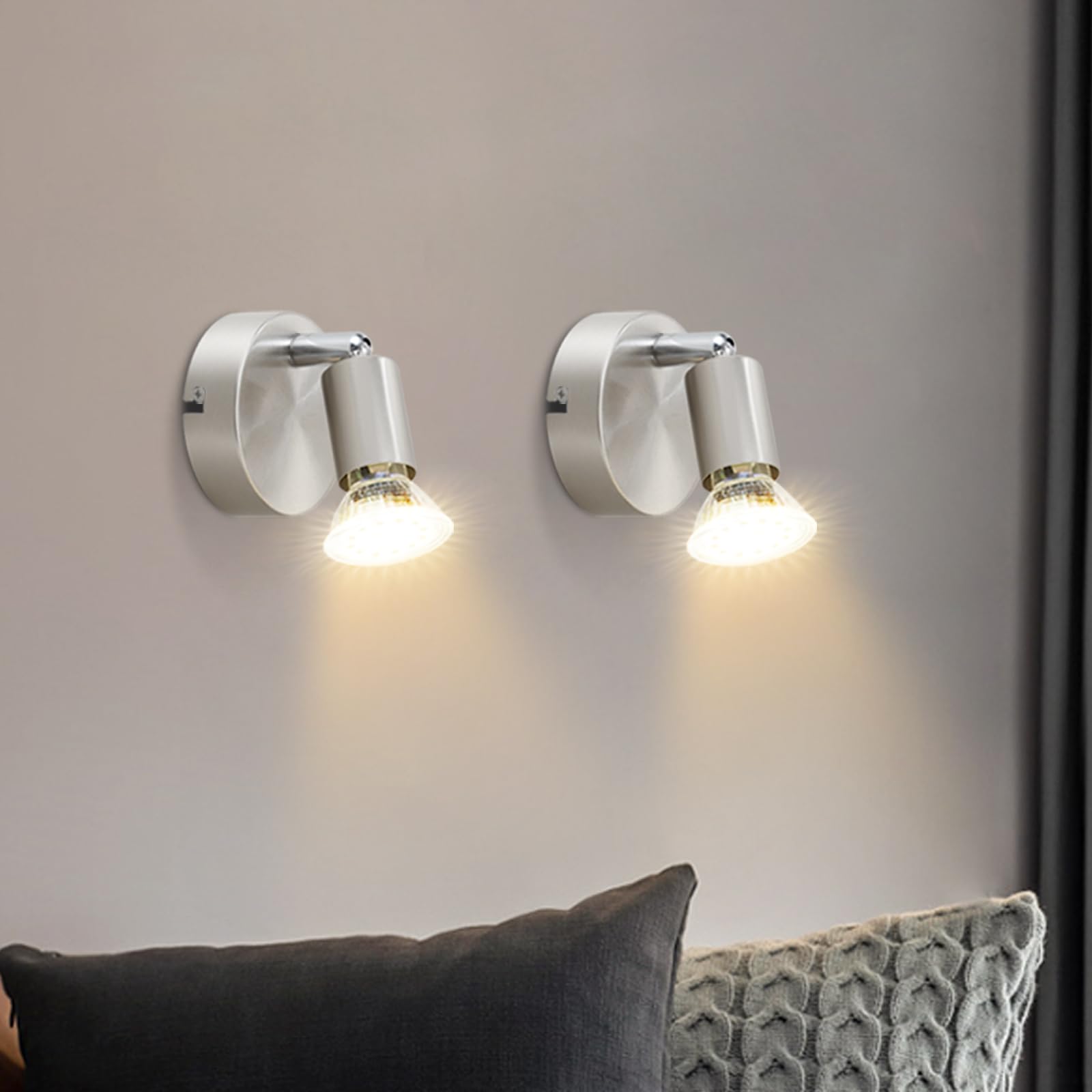 Glitzerlife Wandleuchte Innen Wandstrahler Modern - 3ER Wandlampe Wandspot Mit 1 * 3W GU10 Leuchtmittel Schwenkbar 330° Wandbeleuchtung Wand Lampen MAX.40W Metall Silber für flur Küche Schlafzimmer