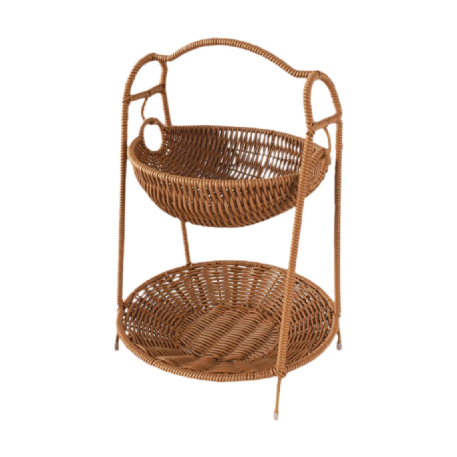 2 Tier Hand Knitting Countertop Fruit Basket Stand for Bread Fruit Dessert