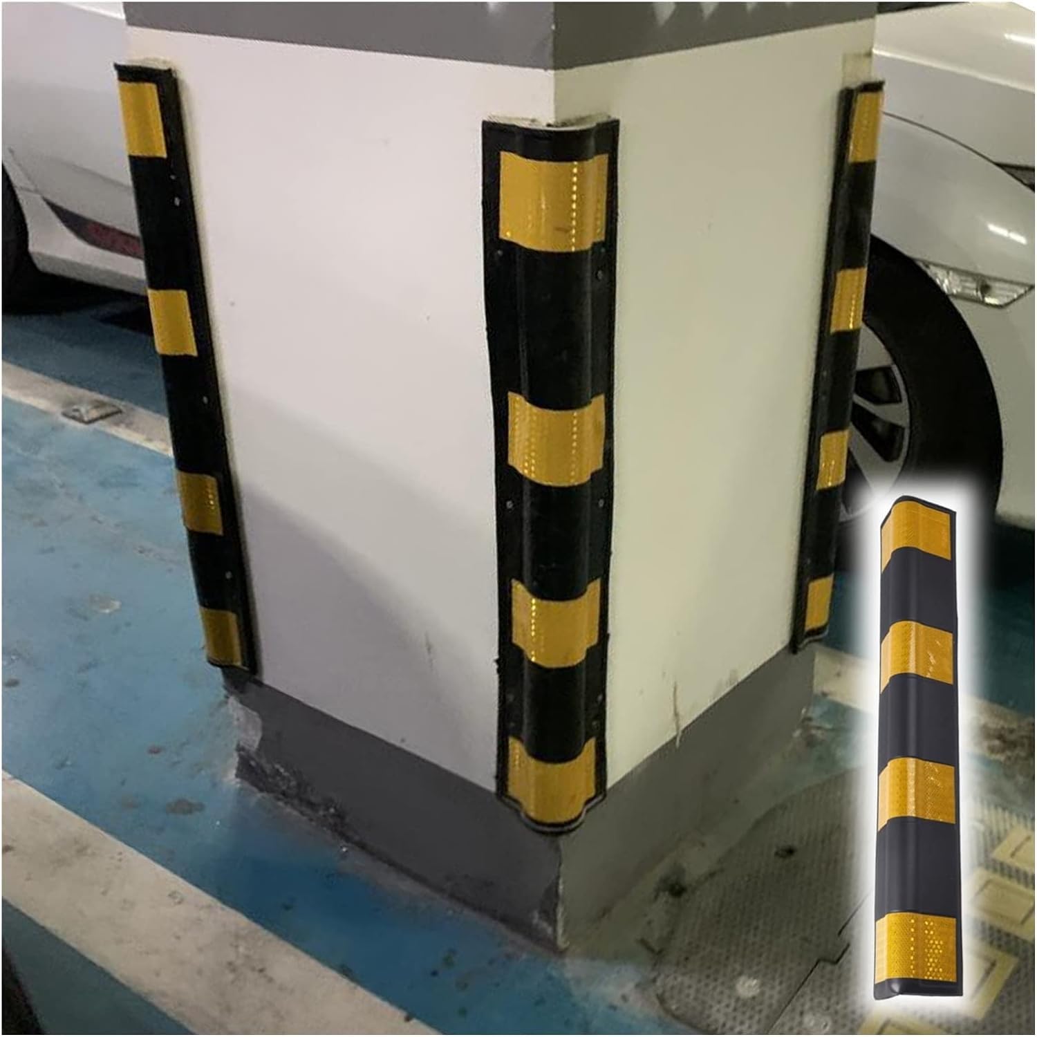 WDSOPK garage wall protector,wall corner protector, Workshop Rubber Protector, Reflective Floor Garage Edge Corner Guard, 1cm Thick,Yellow,5pcs,100cm