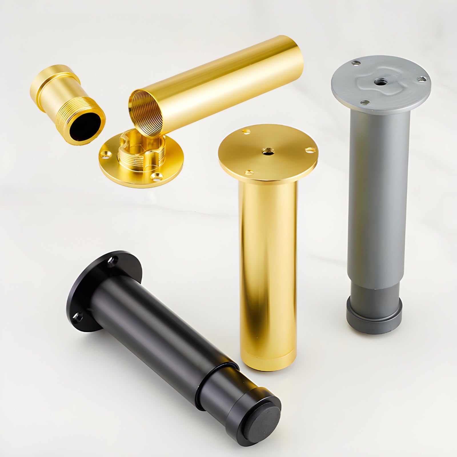 4 szt. Regulowane aluminiowe nóżki do mebli Okrągłe nóżki do szafki na biurko, stolik kawowy(Gold,25cm/9.84inch)